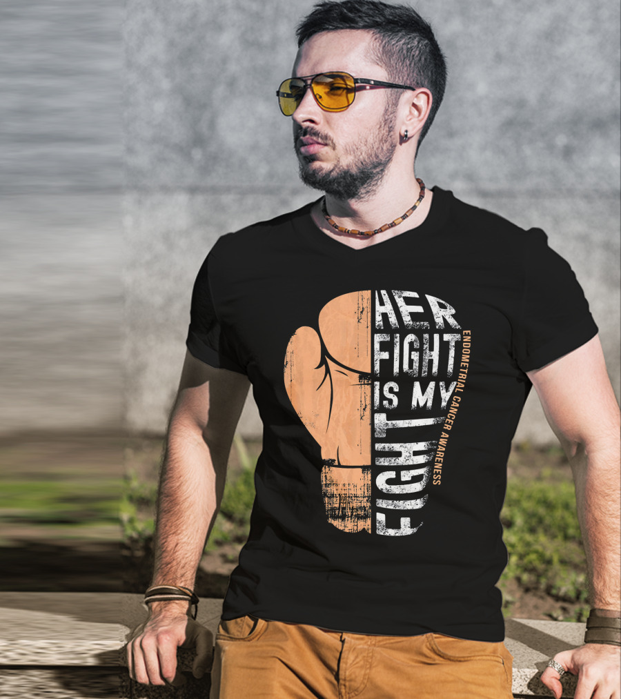 Endometrial Cancer Awareness Her Fight Is My Fight Boxing Glove T-Shirt