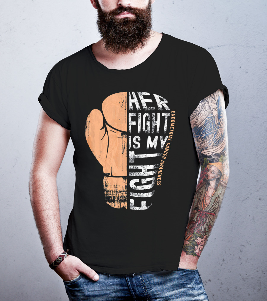 Endometrial Cancer Awareness Her Fight Is My Fight Boxing Glove T-Shirt