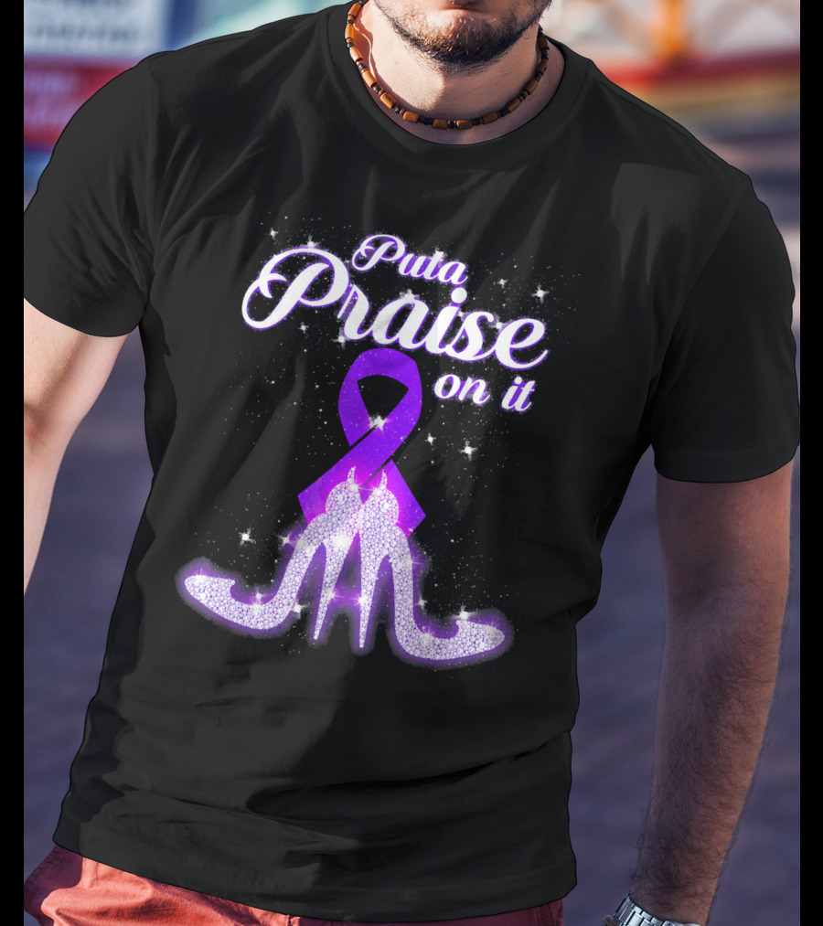 Puta Praise On It Purple Ribbon Heels Sparkle T-Shirt