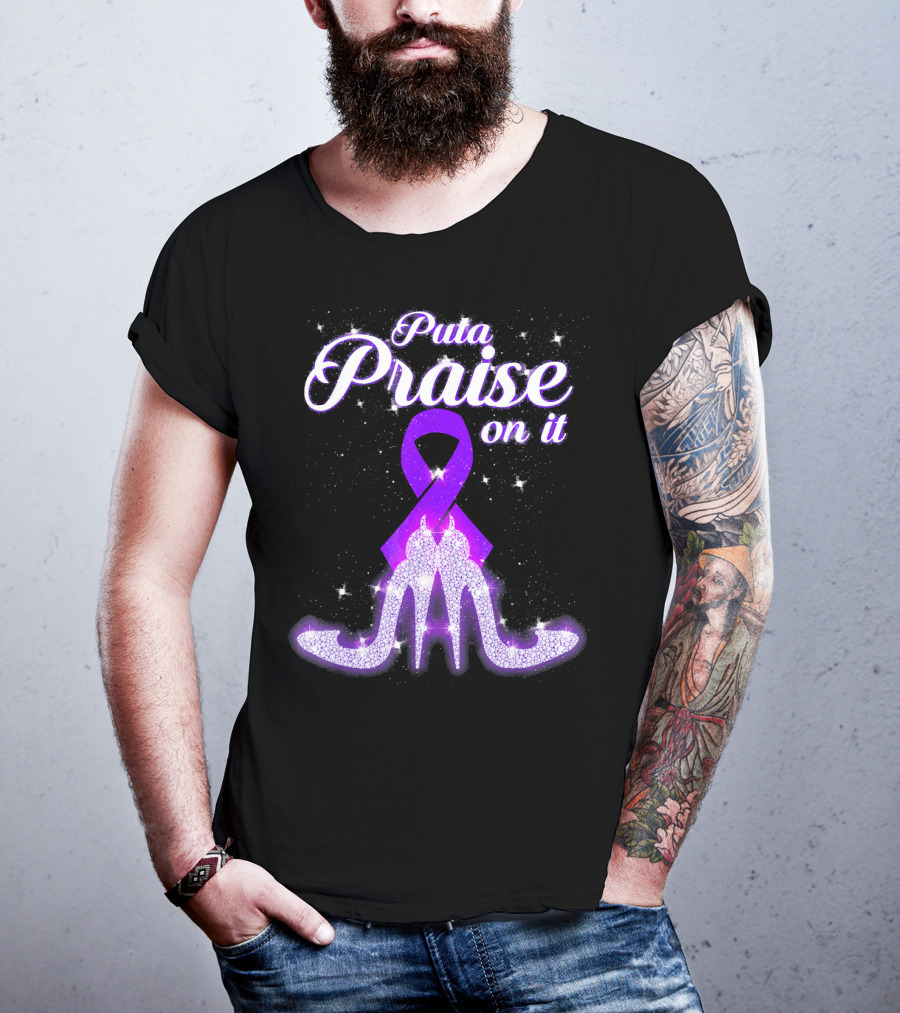 Puta Praise On It Purple Ribbon Heels Sparkle T-Shirt