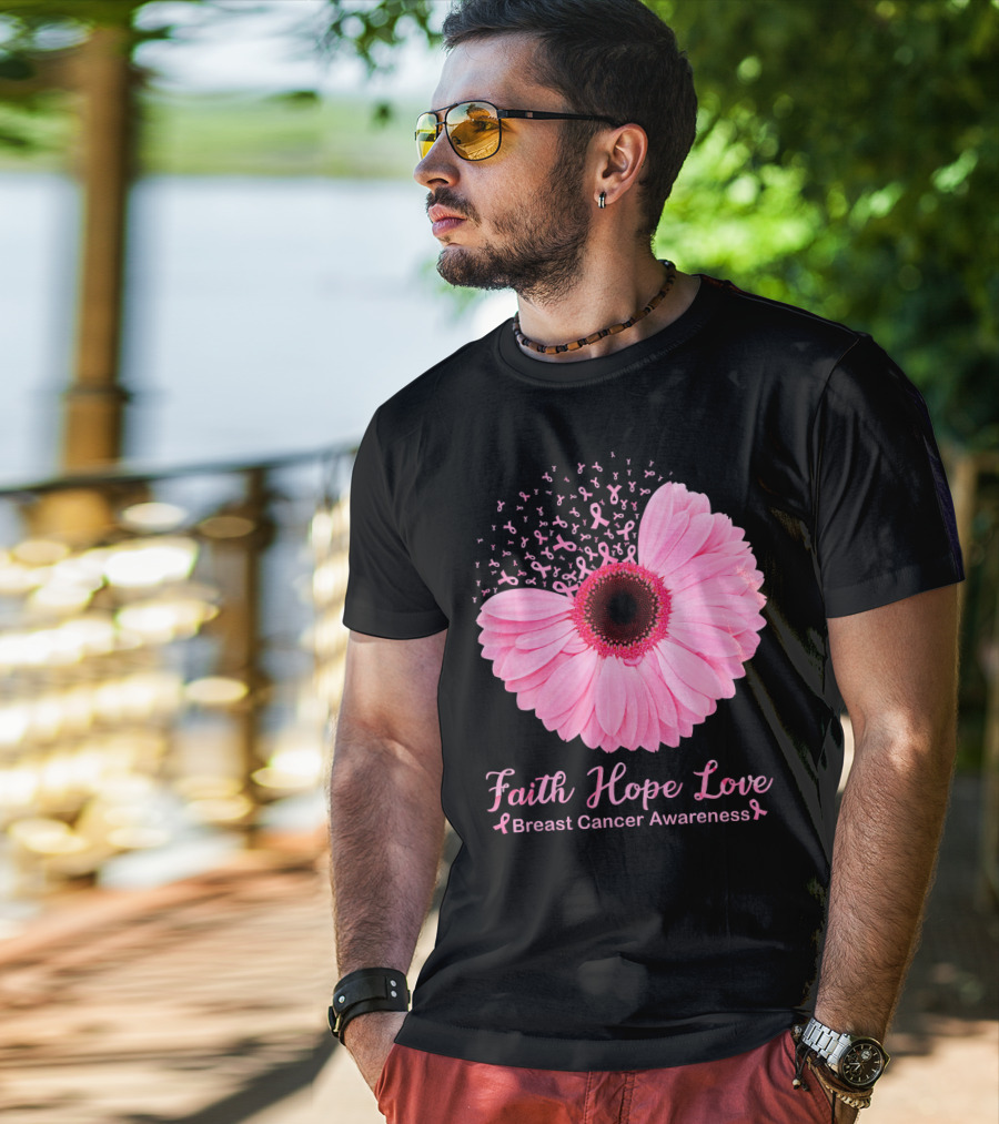 Faith Hope Love Breast Cancer Awareness Pink Ribbon Blossoms T-Shirt
