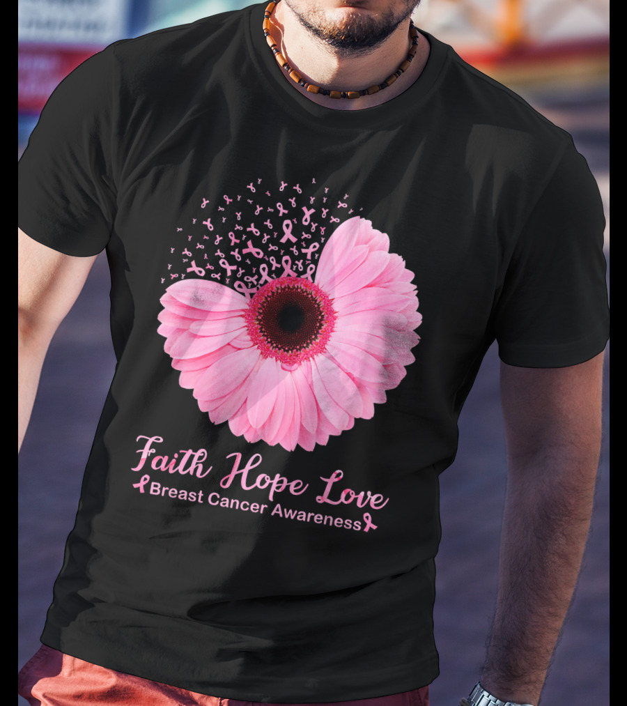 Faith Hope Love Breast Cancer Awareness Pink Ribbon Blossoms T-Shirt