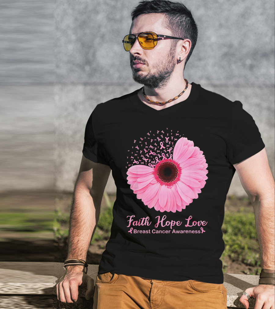 Faith Hope Love Breast Cancer Awareness Pink Ribbon Blossoms T-Shirt