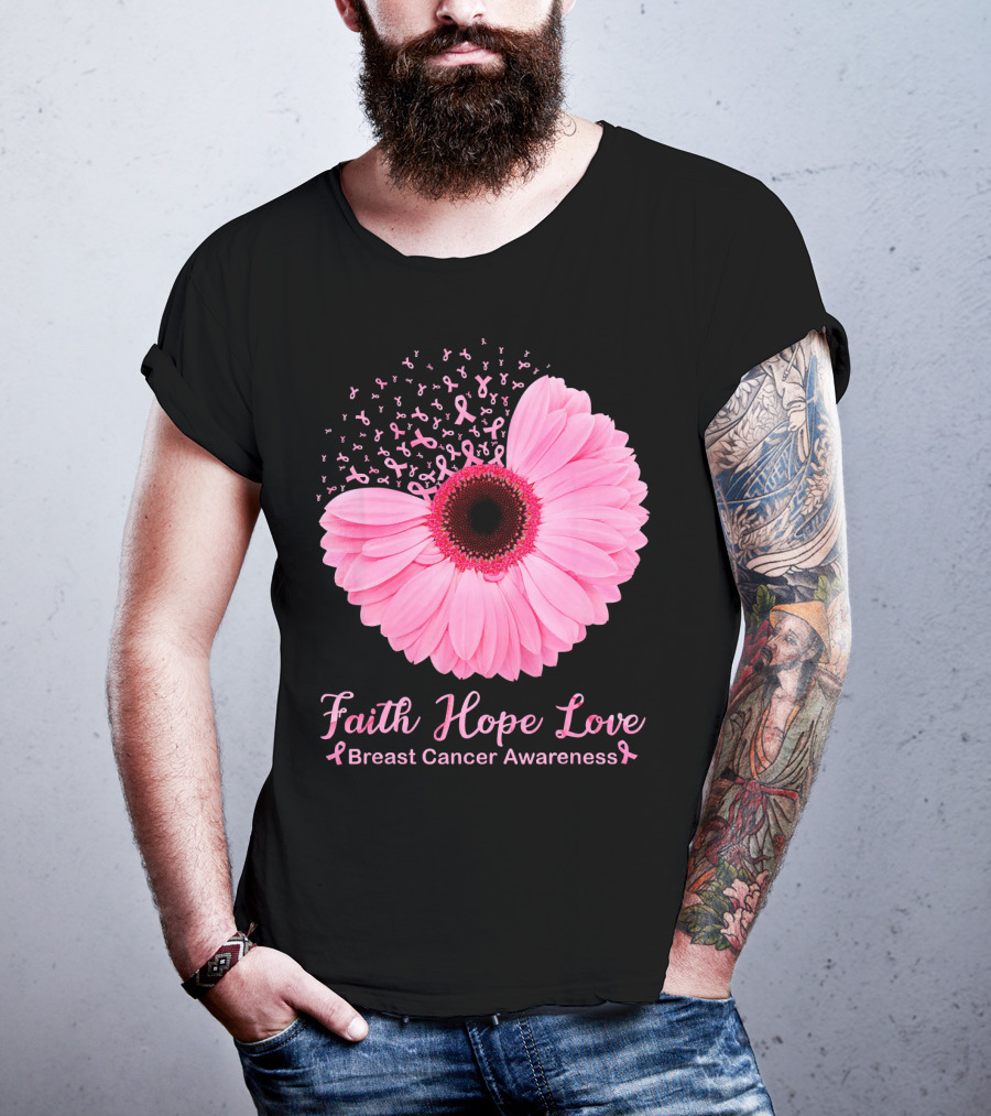 Faith Hope Love Breast Cancer Awareness Pink Ribbon Blossoms T-Shirt