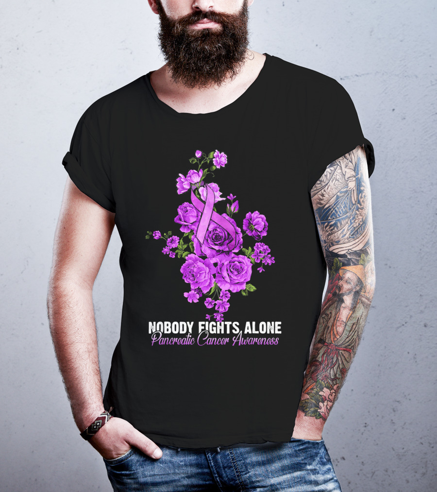 Nobody Fights Alone Pancreatic Cancer Awareness Flower T-Shirt