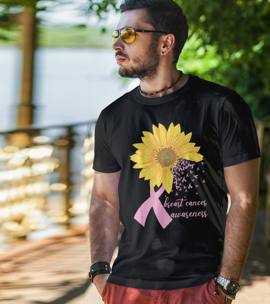 Breast Cancer Awareness Sunflower Pink Ribbon T-Shirt