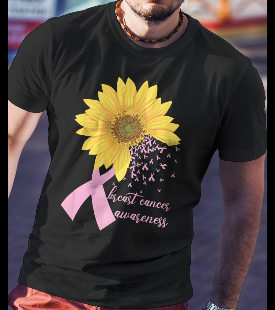 Breast Cancer Awareness Sunflower Pink Ribbon T-Shirt