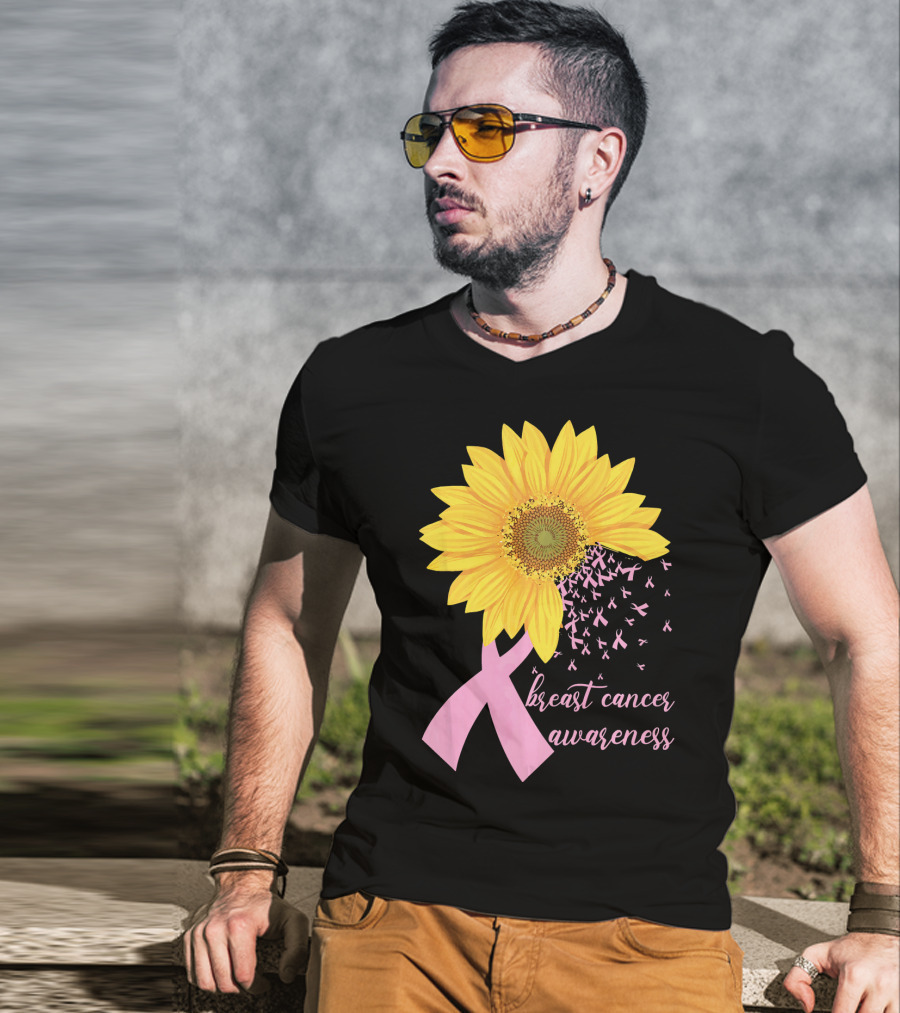 Breast Cancer Awareness Sunflower Pink Ribbon T-Shirt
