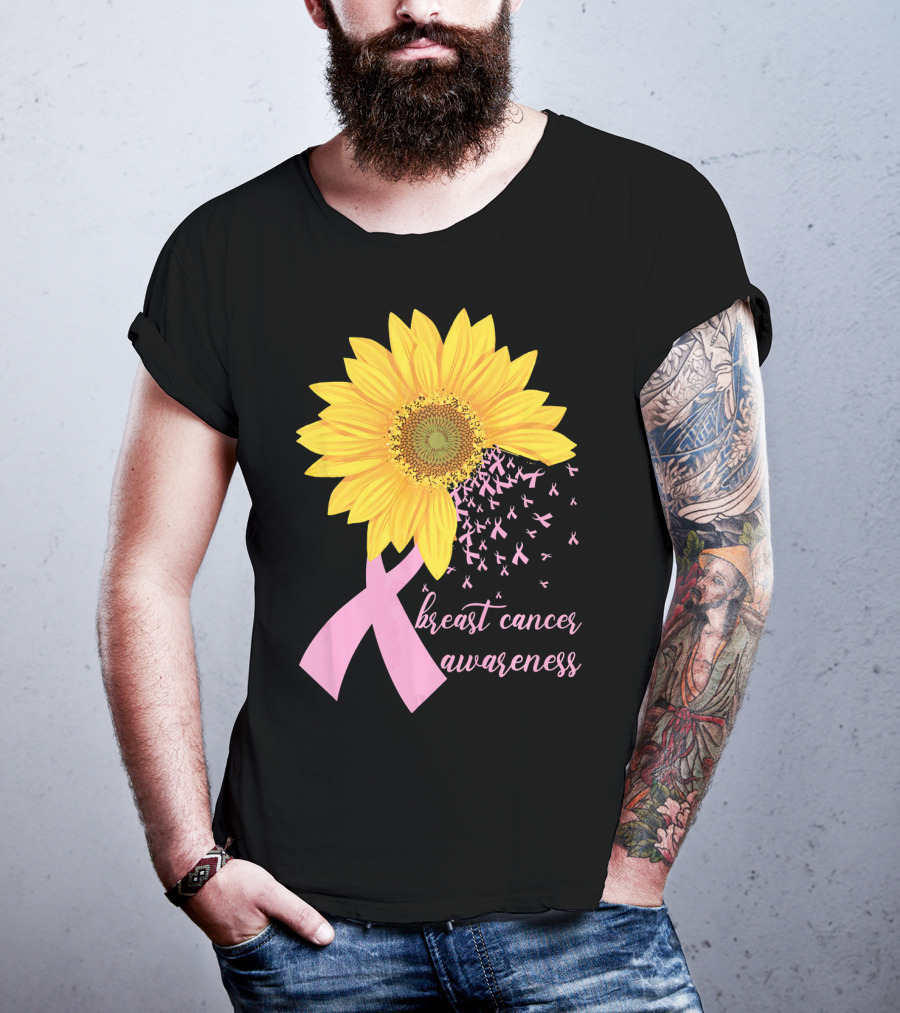 Breast Cancer Awareness Sunflower Pink Ribbon T-Shirt