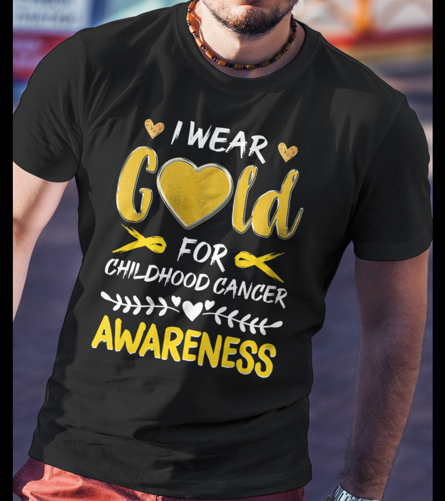 I Wear Gold Heart For Childhood Cancer Awareness T-Shirt