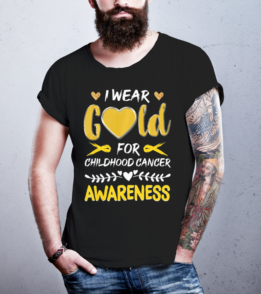I Wear Gold Heart For Childhood Cancer Awareness T-Shirt