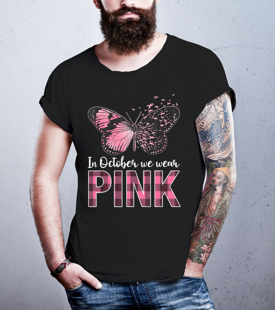 In October We Wear Pink Butterfly Breast Cancer Awareness T-Shirt