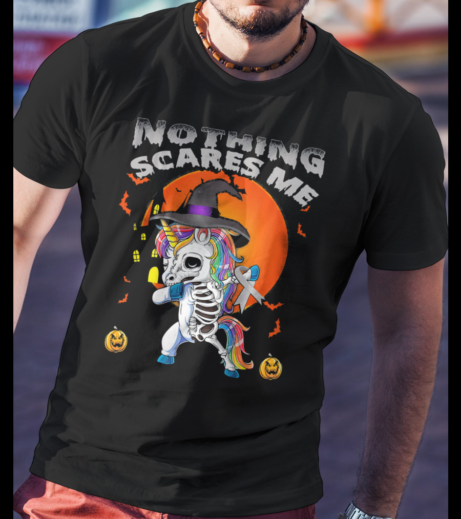 Nothing Scares Me Brain Cancer Dabbing Unicorn Skeleton T-Shirt