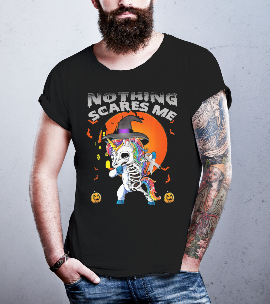 Nothing Scares Me Brain Cancer Dabbing Unicorn Skeleton T-Shirt