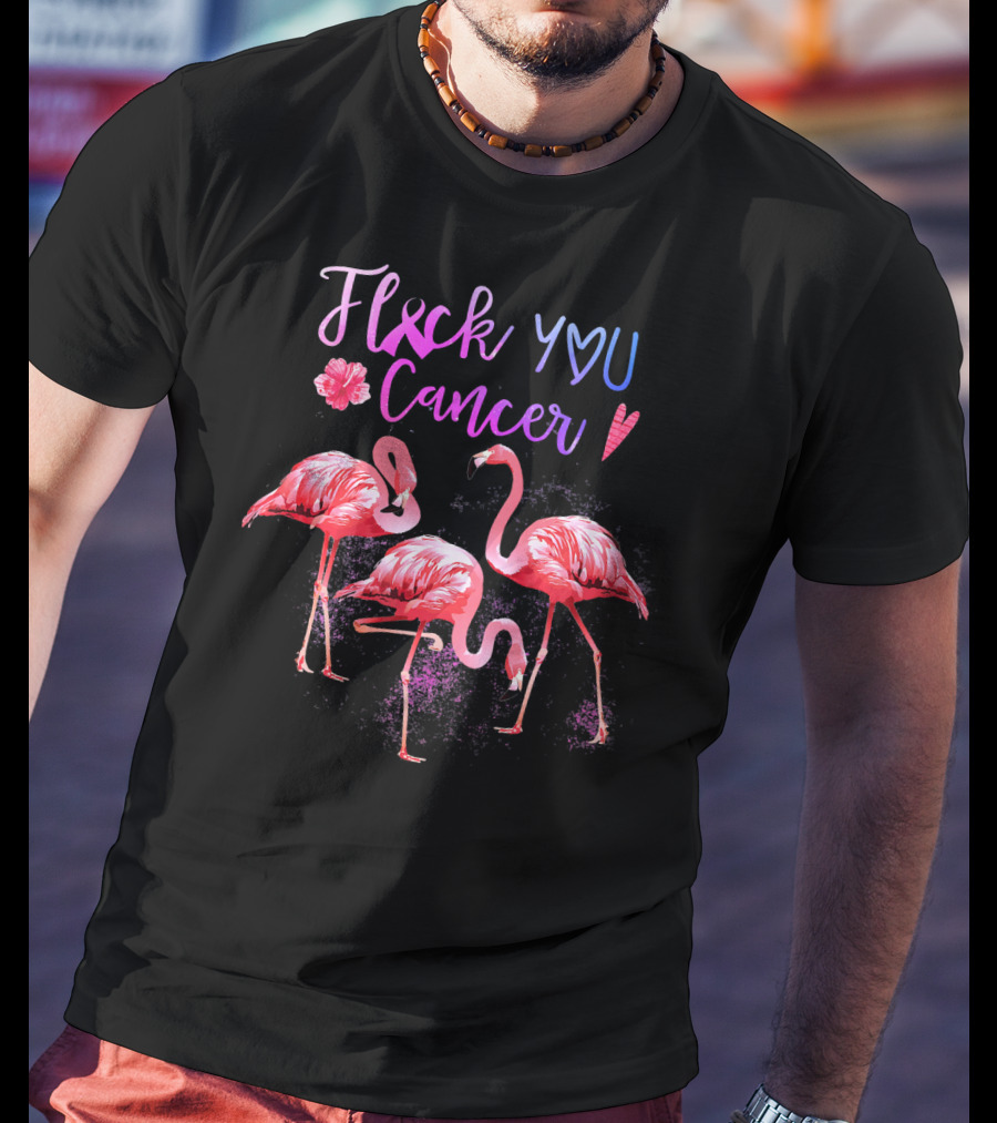 Flock You Cancer Cool Flamingo Pink Ribbon Brexx T-Shirt