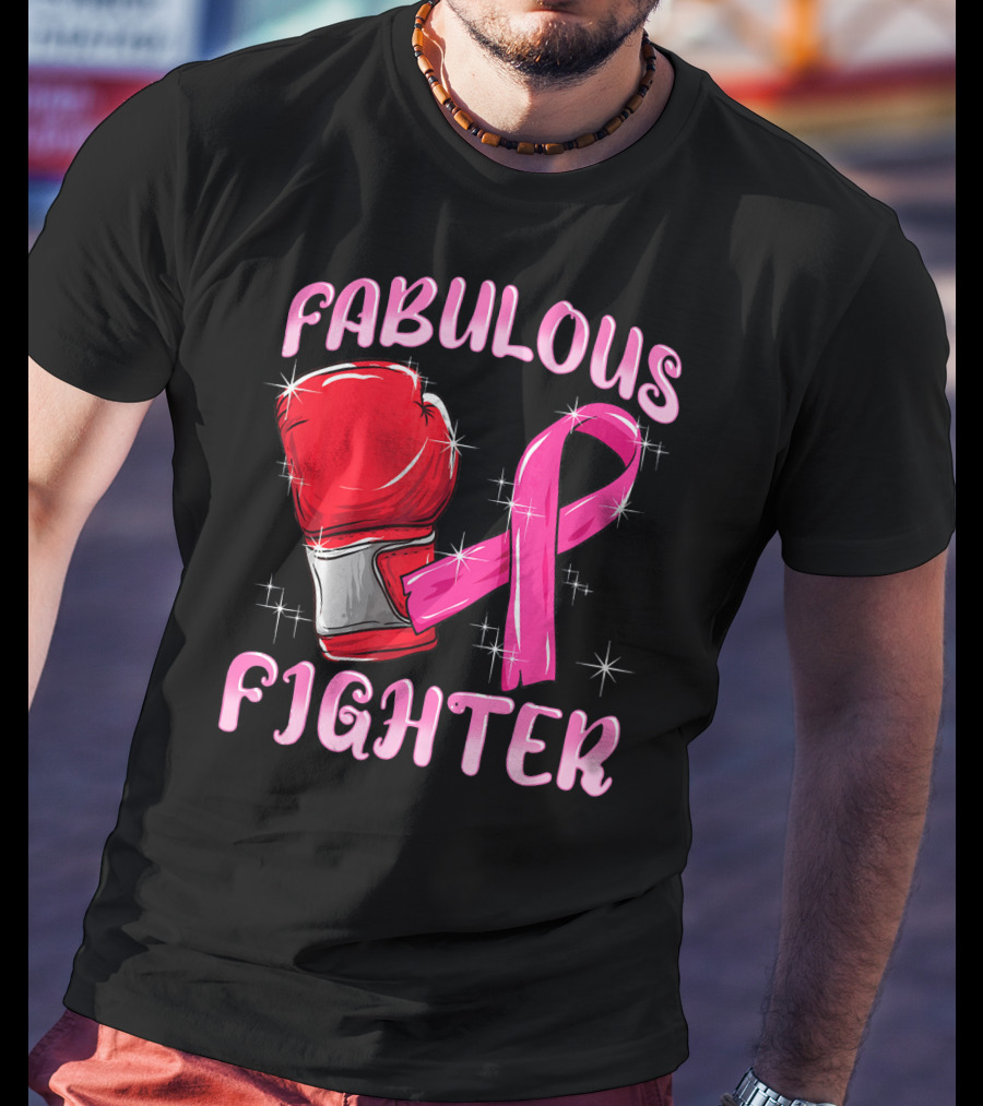 Fabulous Fighter Red Boxing Glove Pink Ribbon Breast Cancer Awareness T-Shirt