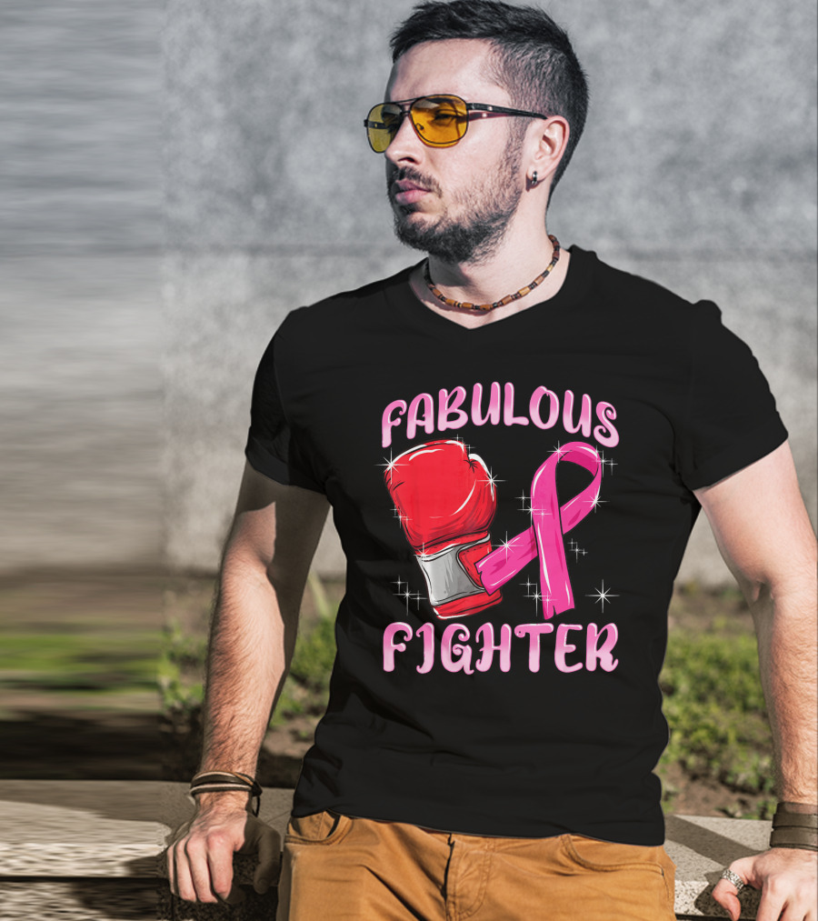 Fabulous Fighter Red Boxing Glove Pink Ribbon Breast Cancer Awareness T-Shirt