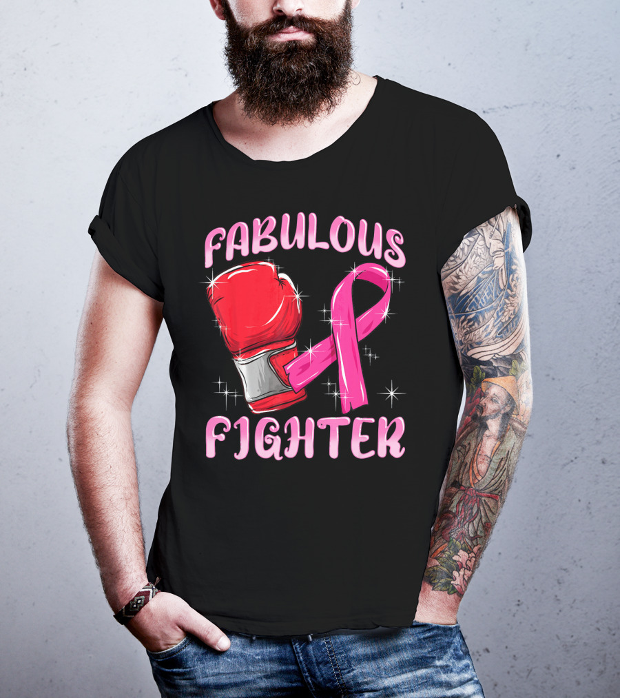 Fabulous Fighter Red Boxing Glove Pink Ribbon Breast Cancer Awareness T-Shirt