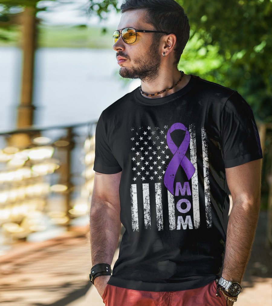 MOM American Flag Pancreatic Cancer Awareness T-Shirt