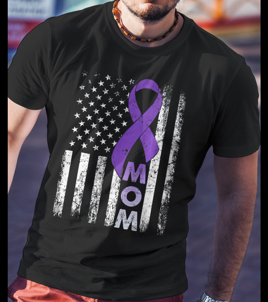 MOM American Flag Pancreatic Cancer Awareness T-Shirt
