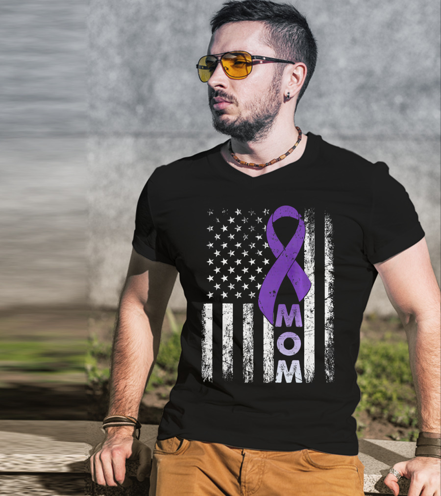 MOM American Flag Pancreatic Cancer Awareness T-Shirt