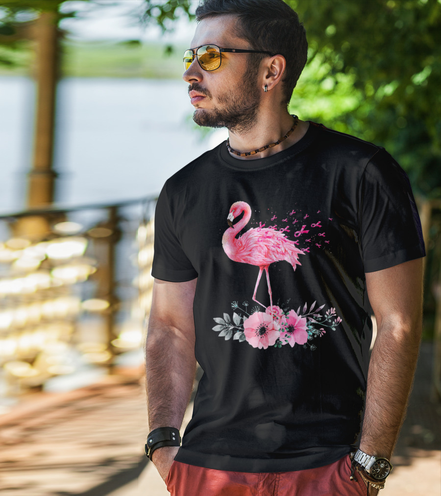 Flamingo Hope Breast Cancer Awareness Flower T-Shirt