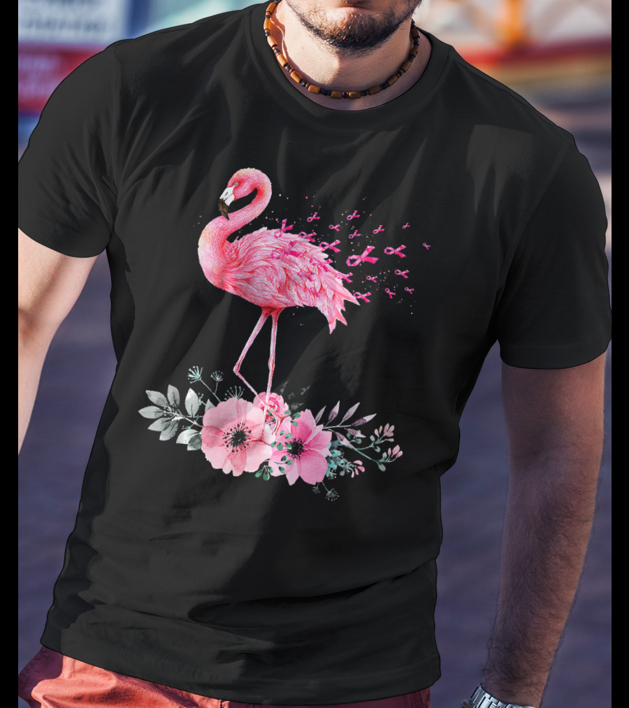 Flamingo Hope Breast Cancer Awareness Flower T-Shirt