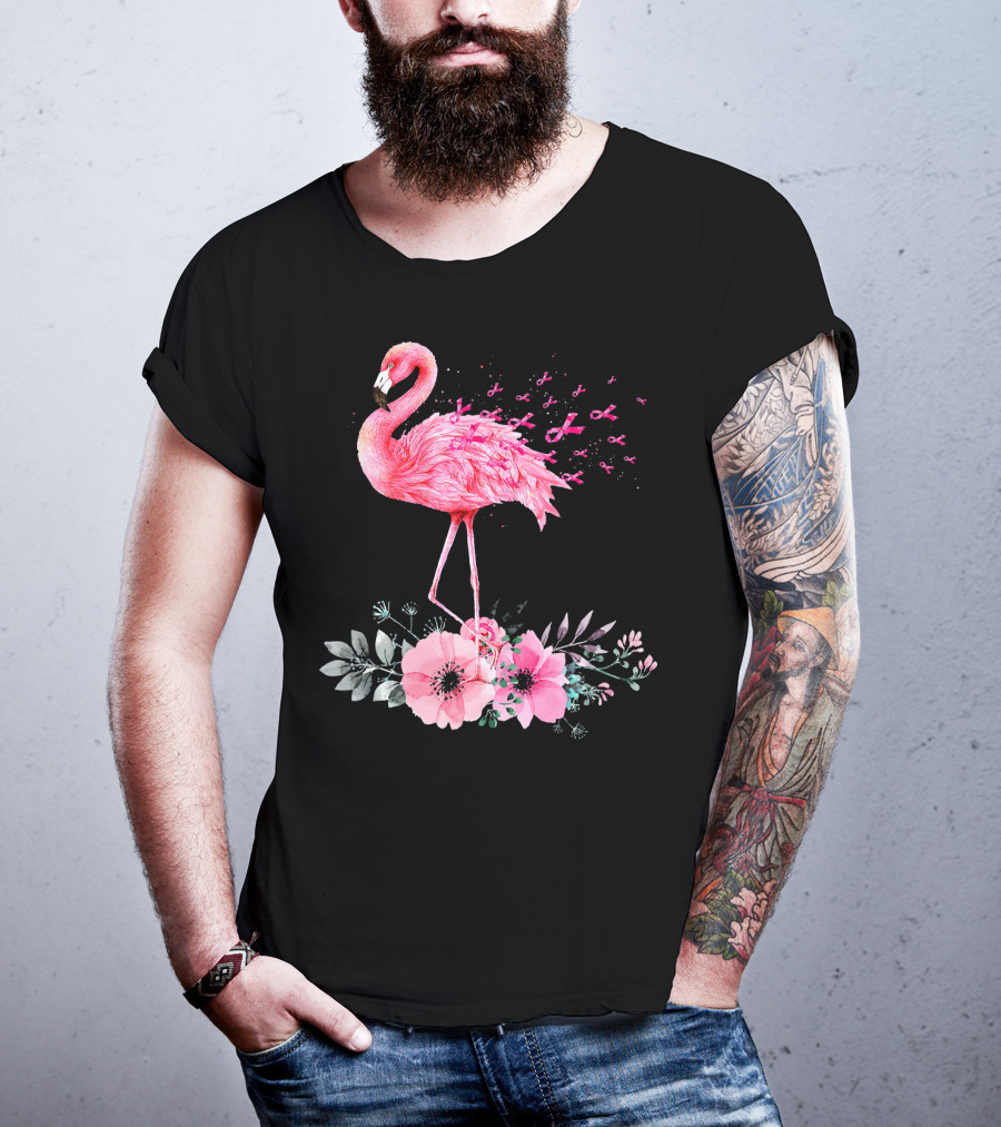 Flamingo Hope Breast Cancer Awareness Flower T-Shirt
