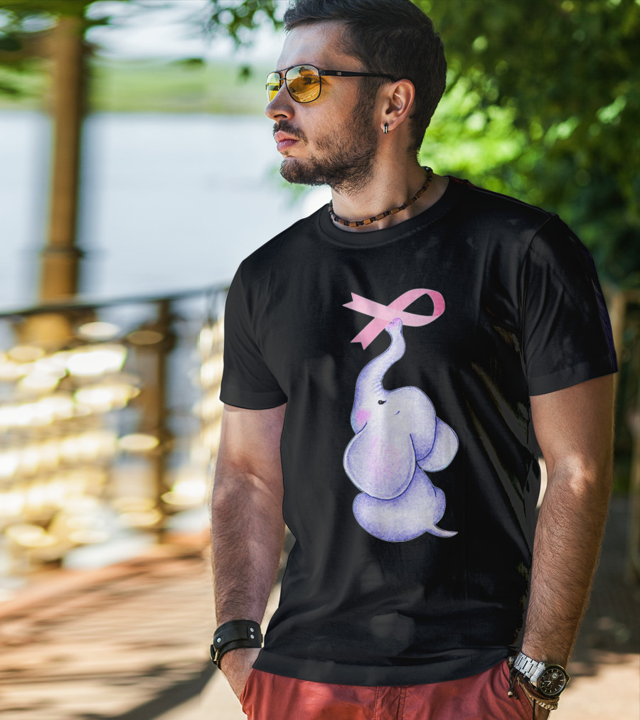 Breast Cancer Awareness Pink Ribbon Elephant T-Shirt