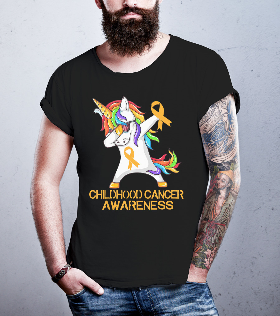 Childhood Cancer Awareness Dabbing Unicorn With Yellow T-Shirt