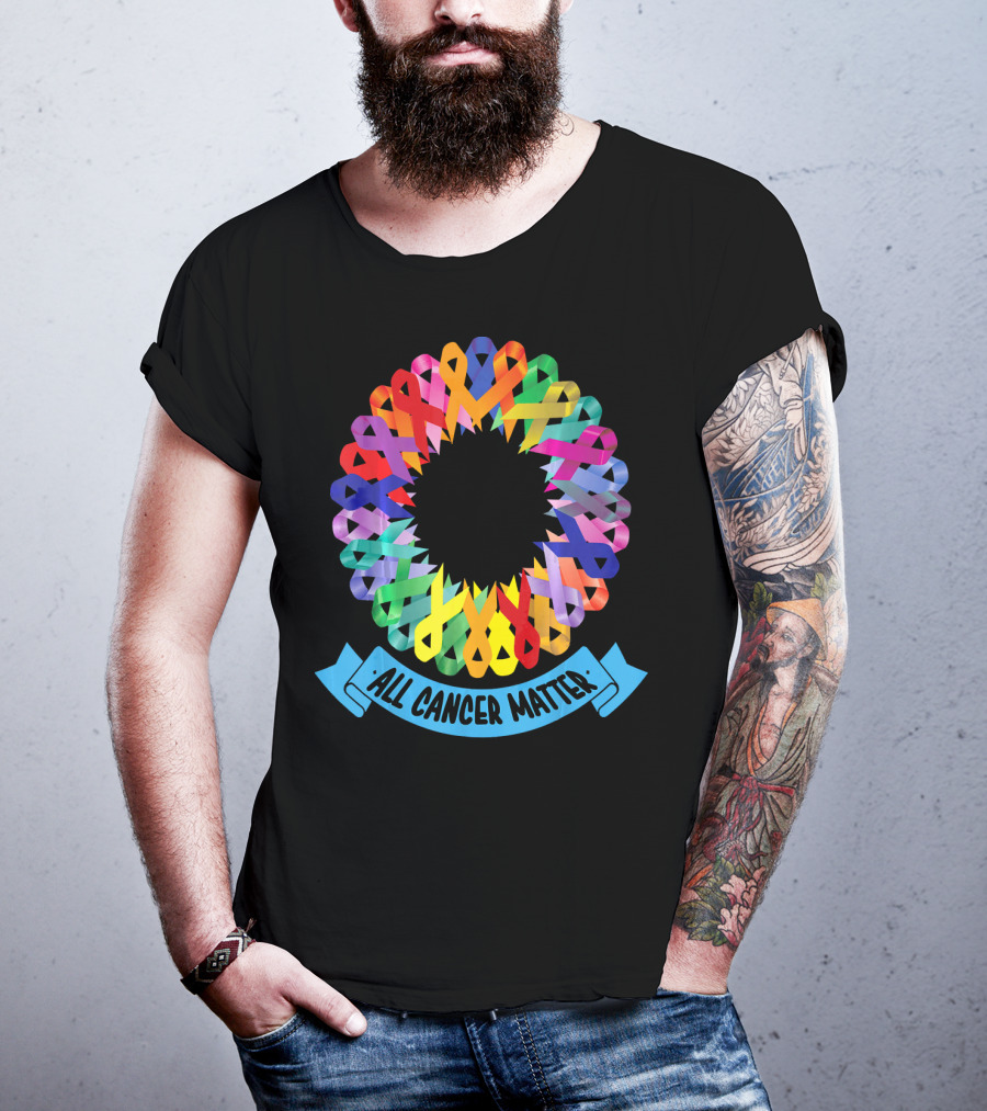 All Cancer Matter Colorful Awareness Ribbon Circle T-Shirt
