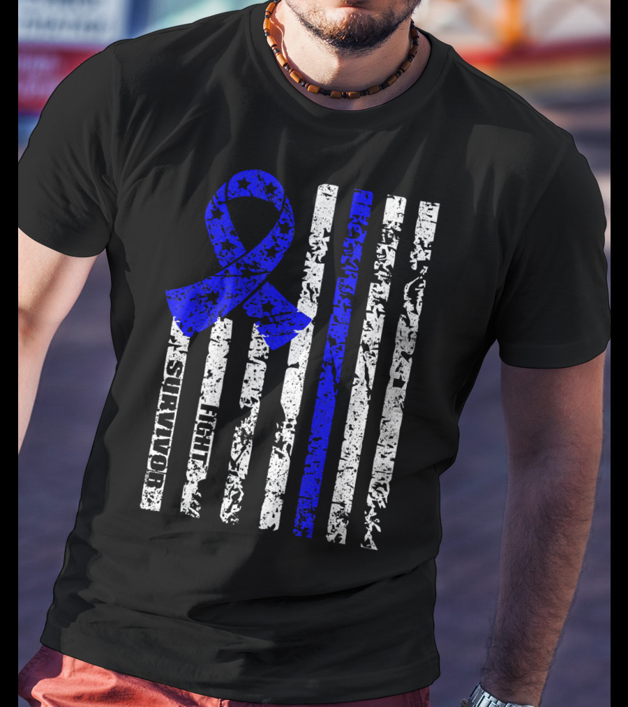 Cool Colon Cancer Awareness Survivor Ribbon Fighter Stripes T-Shirt