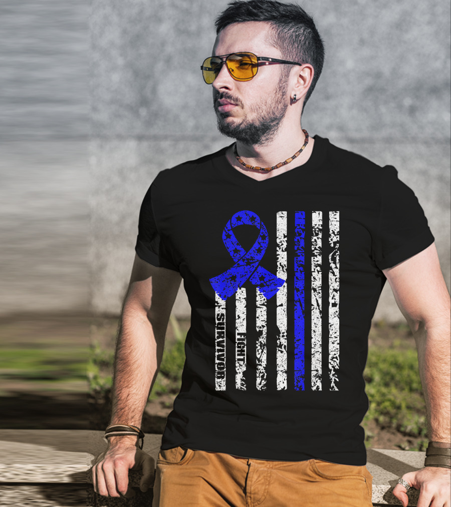 Cool Colon Cancer Awareness Survivor Ribbon Fighter Stripes T-Shirt