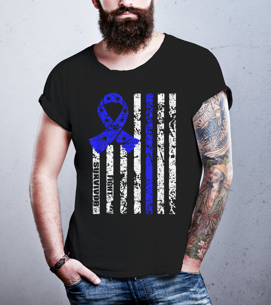 Cool Colon Cancer Awareness Survivor Ribbon Fighter Stripes T-Shirt