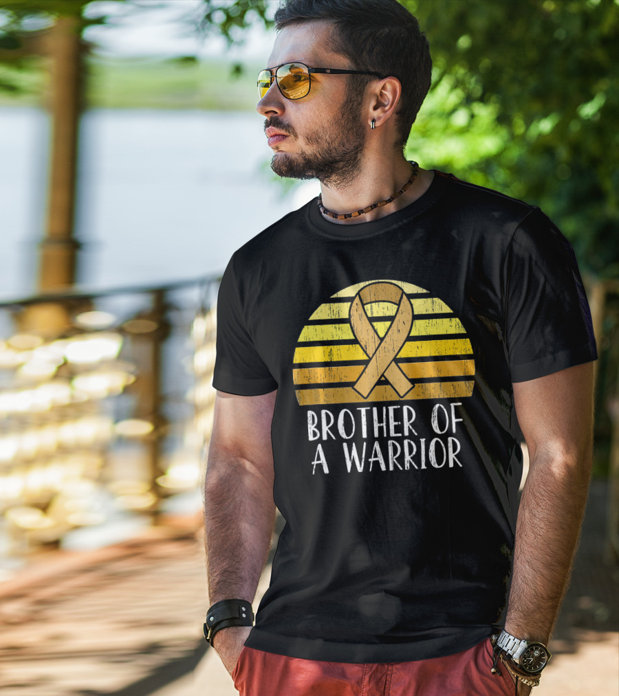 Brother Of A Warrior Childhood Cancer Awareness Ribbon Sunset T-Shirt