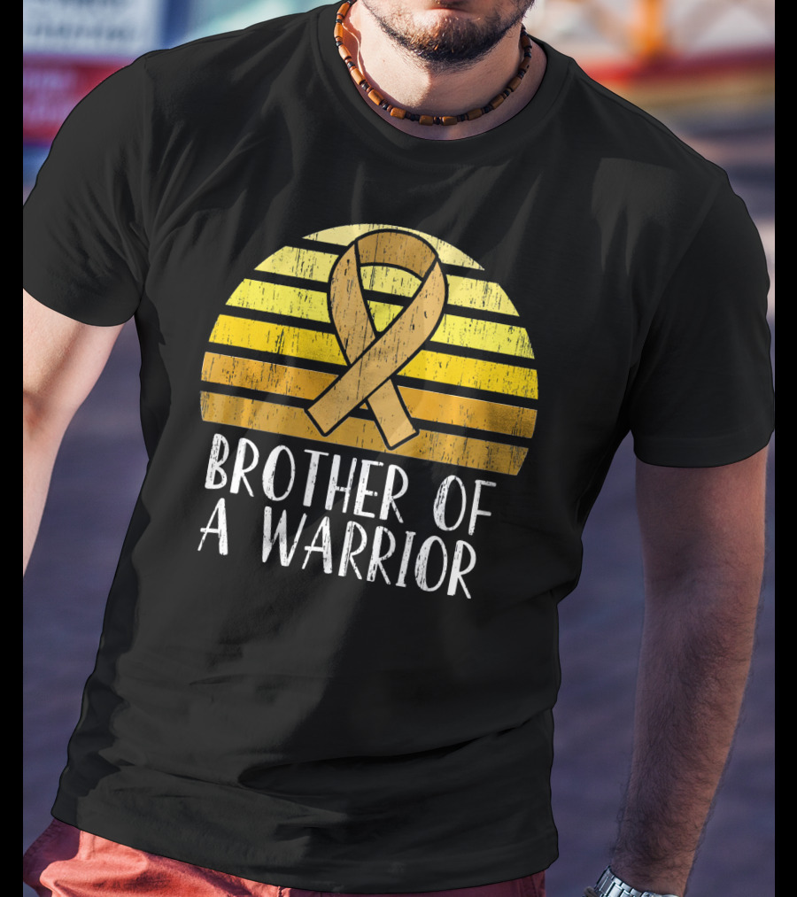 Brother Of A Warrior Childhood Cancer Awareness Ribbon Sunset T-Shirt