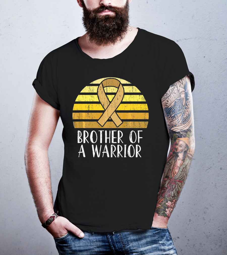 Brother Of A Warrior Childhood Cancer Awareness Ribbon Sunset T-Shirt