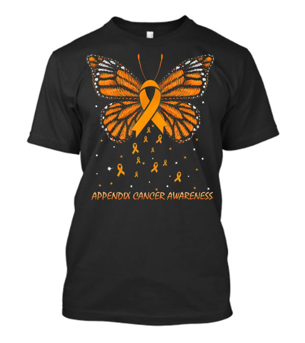 Appendix Cancer Awareness Orange Ribbon Butterfly T-Shirt