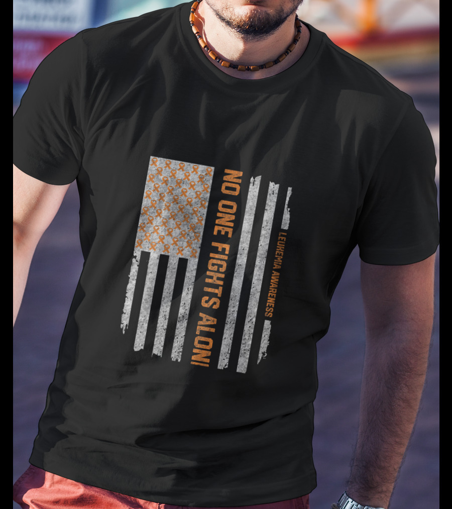 Vintage Leukemia Awareness No One Fights Alone Americ Flags T-Shirt