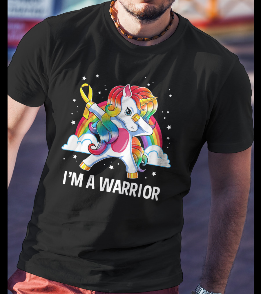 Unicorn I'm A Warrior Childhood Cancer Awareness Rainbow T-Shirt
