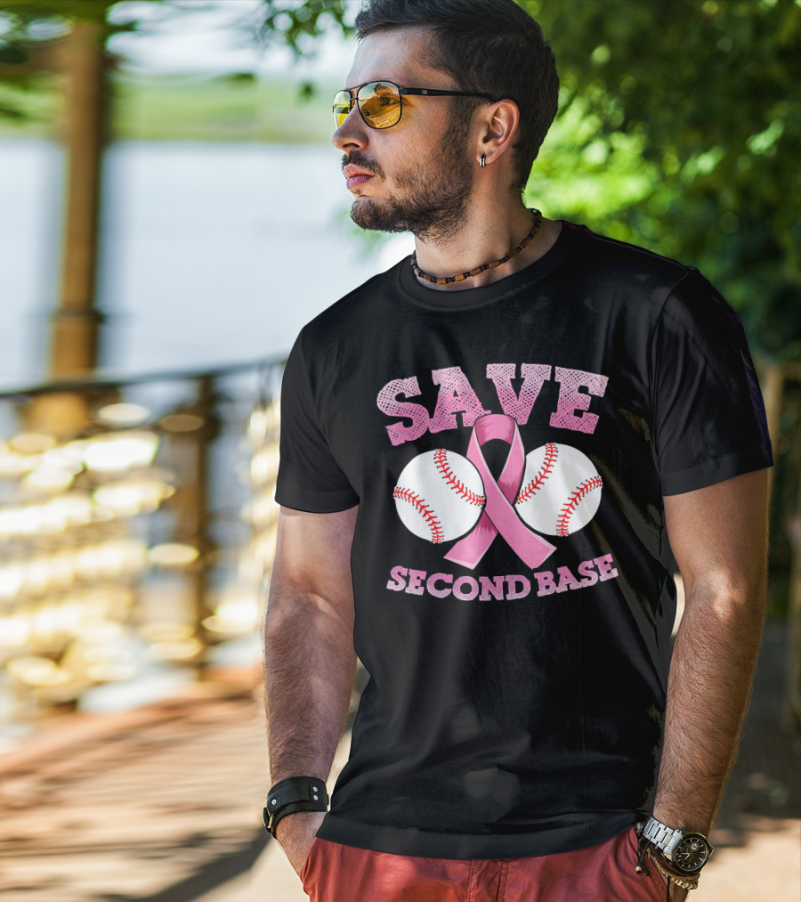 Save Second Base Breast Cancer Awareness Baseball T-Shirt