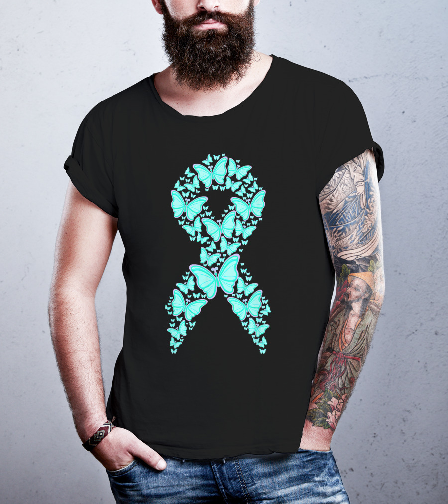 Ovarian Cancer Awareness Butterfly Ribbon Fighter T-Shirt