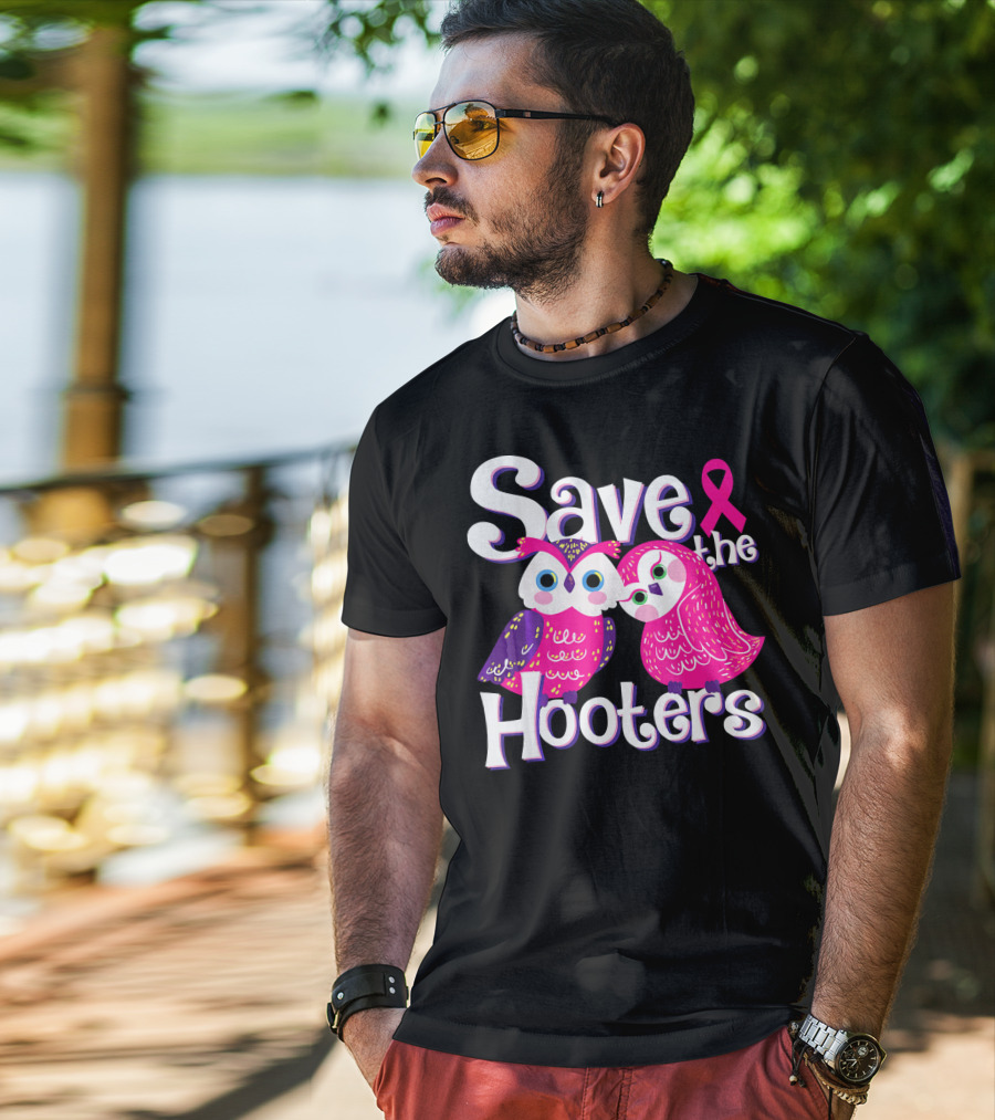 Save The Hooters Breast Cancer Awareness Owls And Pink T-Shirt