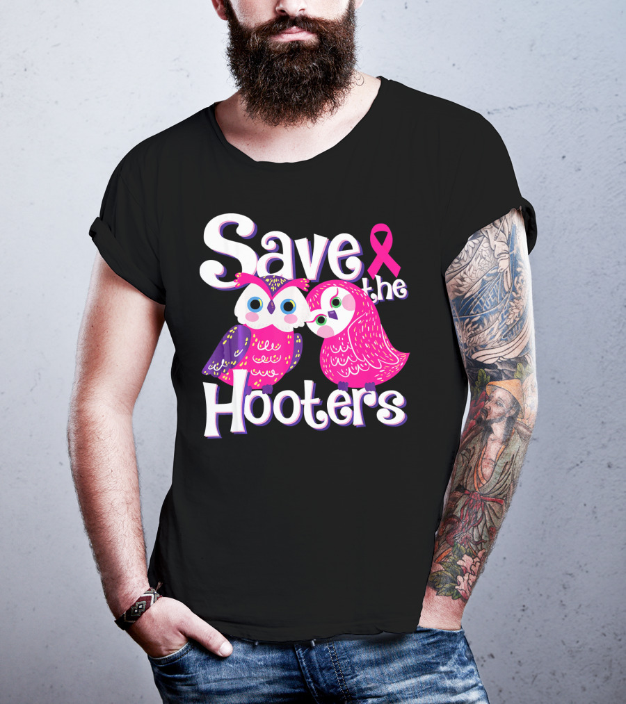 Save The Hooters Breast Cancer Awareness Owls And Pink T-Shirt