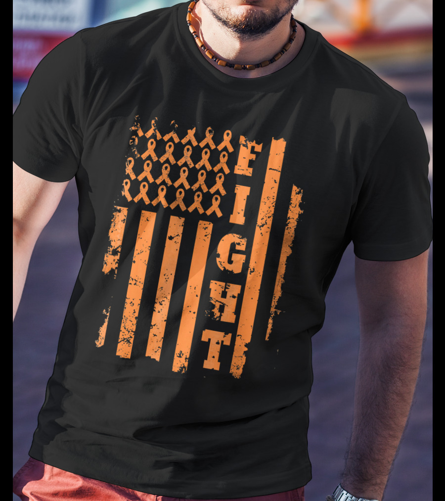 Fight Leukemia Cancer Awareness Ribbon Flag T-Shirt