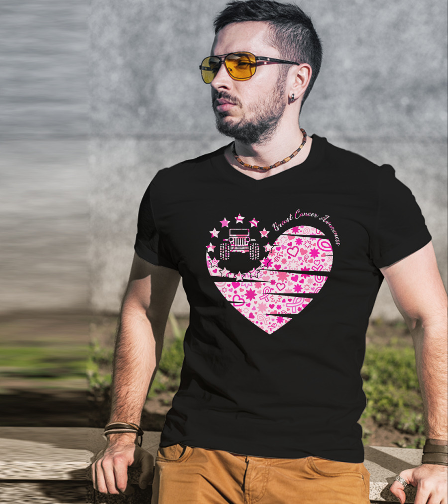 Breast Cancer Awareness Jeep Heart T-Shirt