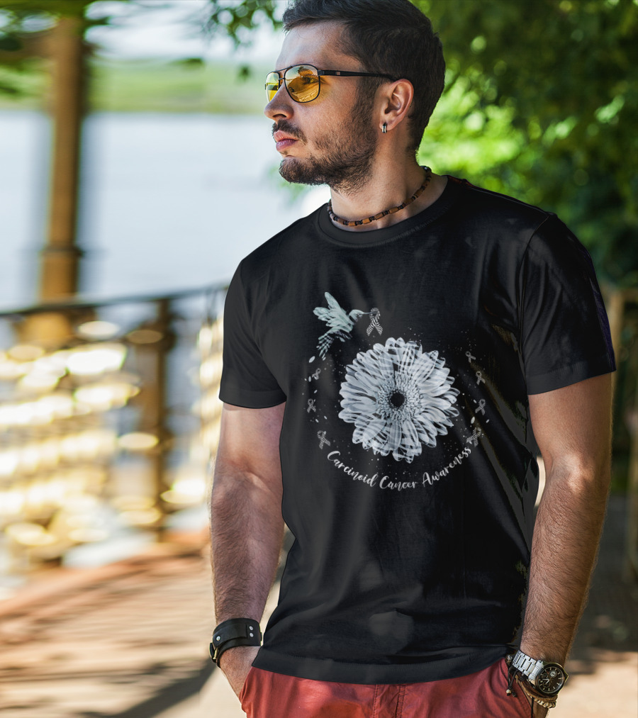 Hummingbird Zebra Sunflower Carcinoid Cancer Awareness T-Shirt