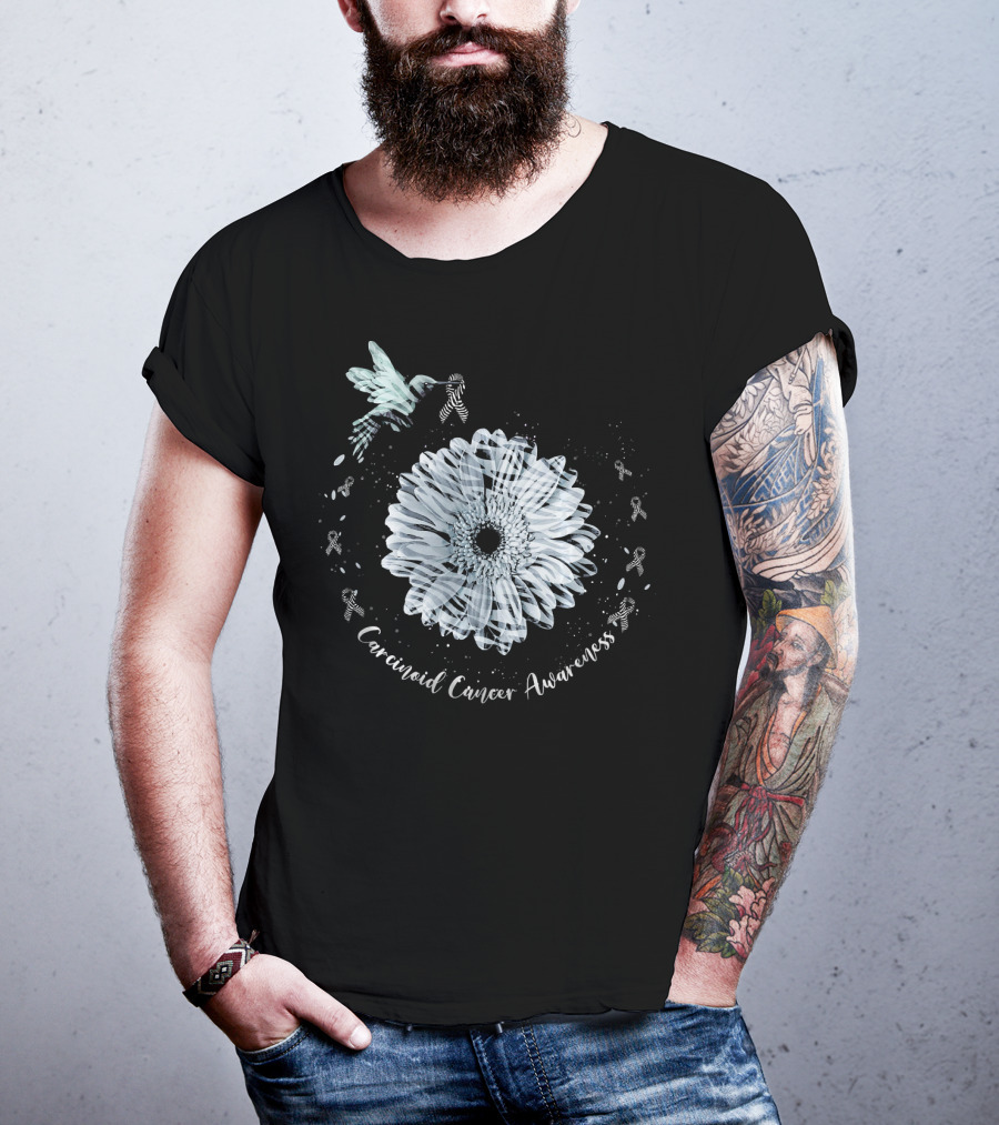 Hummingbird Zebra Sunflower Carcinoid Cancer Awareness T-Shirt