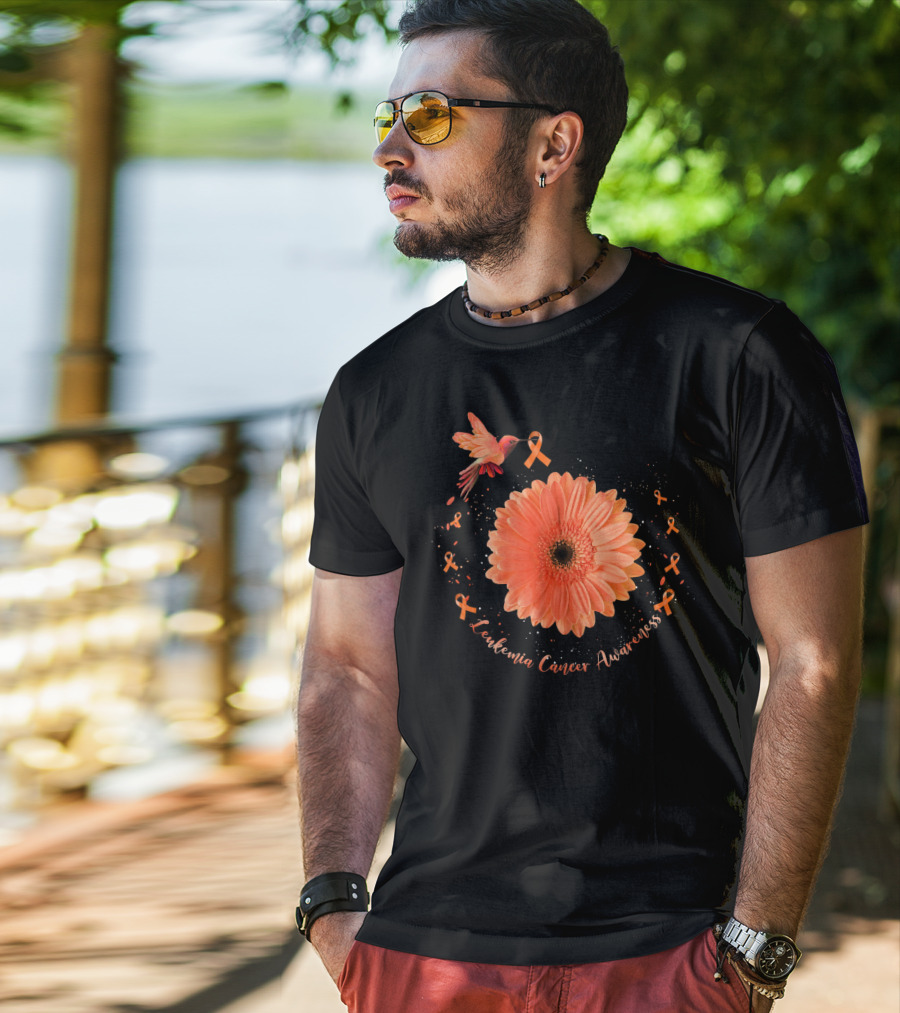 Leukemia Cancer Awareness Hummingbird Orange Sunflower T-Shirt
