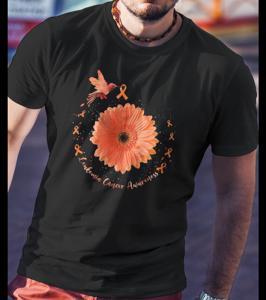 Leukemia Cancer Awareness Hummingbird Orange Sunflower T-Shirt